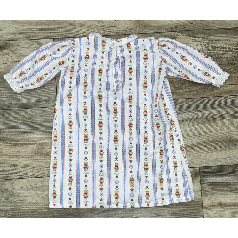 Lanz Of Salzburg Flannel Nightgown Girls Sz Small Blue Red Hearts Bear